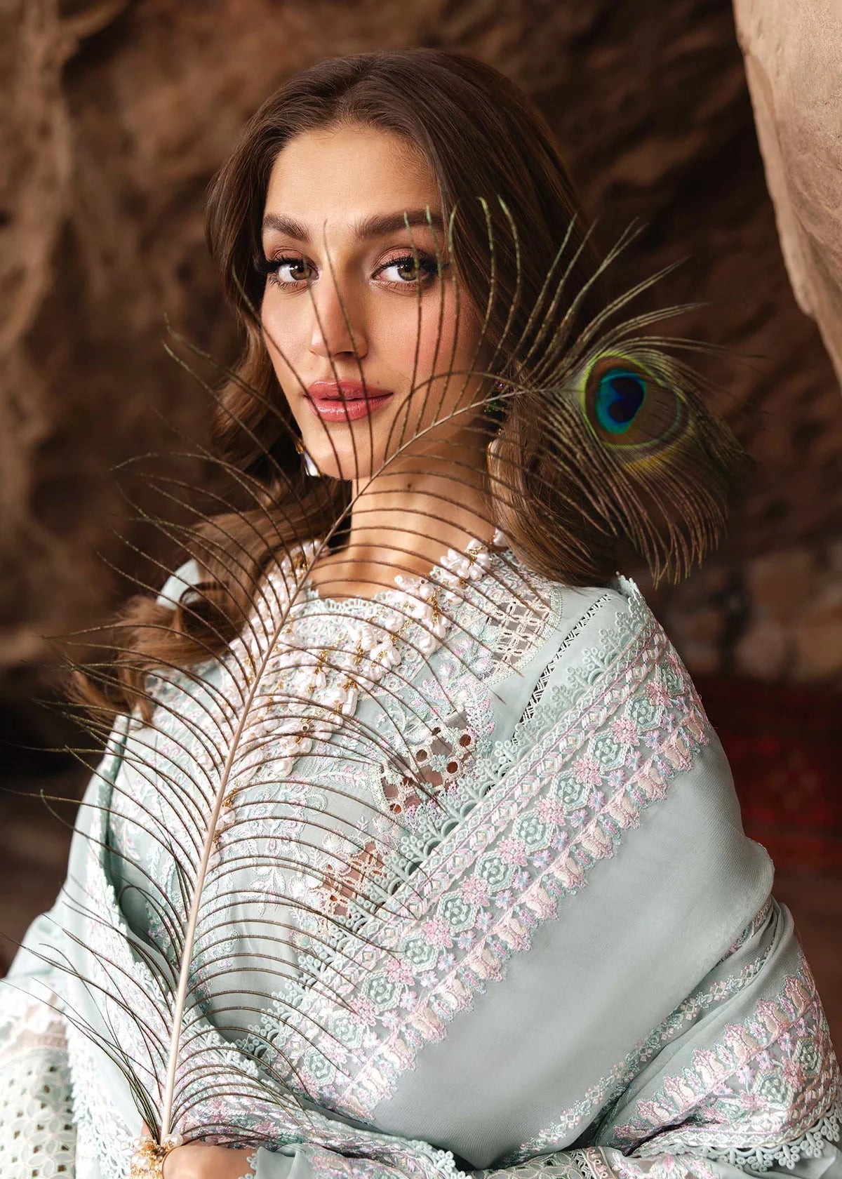 Model wearing pastel mint Isla outfit from Kanwal Malik Ayra Casual Pret '25, Pakistani luxury pret and Pakistani clothes online in UK.