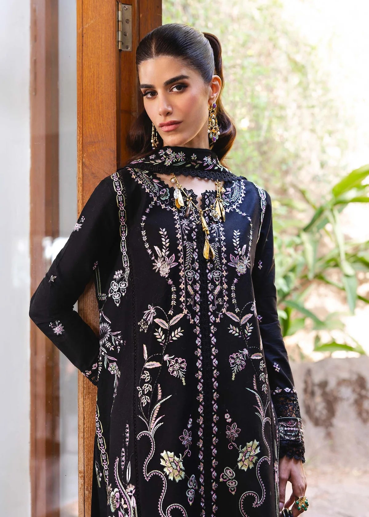 Model wearing black Laura outfit from Kanwal Malik Ayra Casual Pret '25, Pakistani luxury pret and Pakistani clothes online in UK.