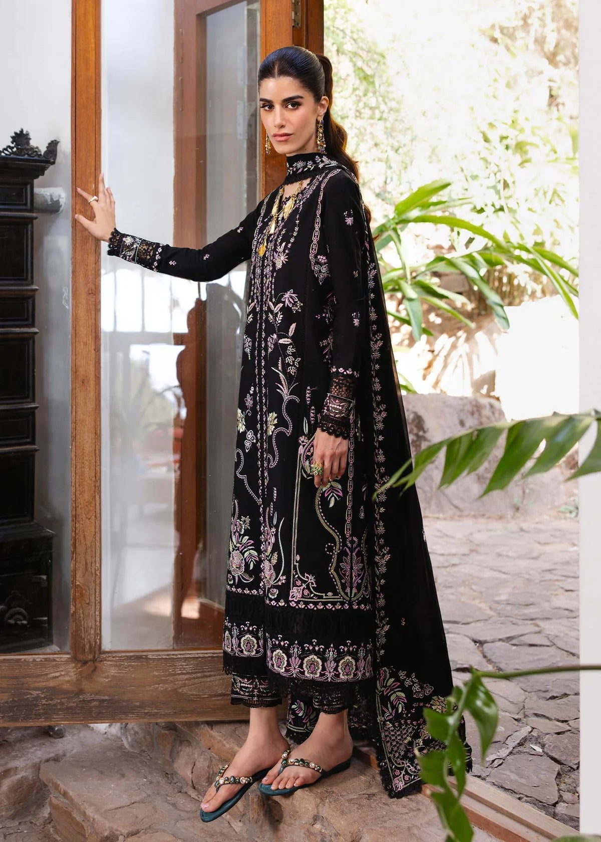 Model wearing black Laura outfit from Kanwal Malik Ayra Casual Pret '25, Pakistani luxury pret and Pakistani clothes online in UK.
