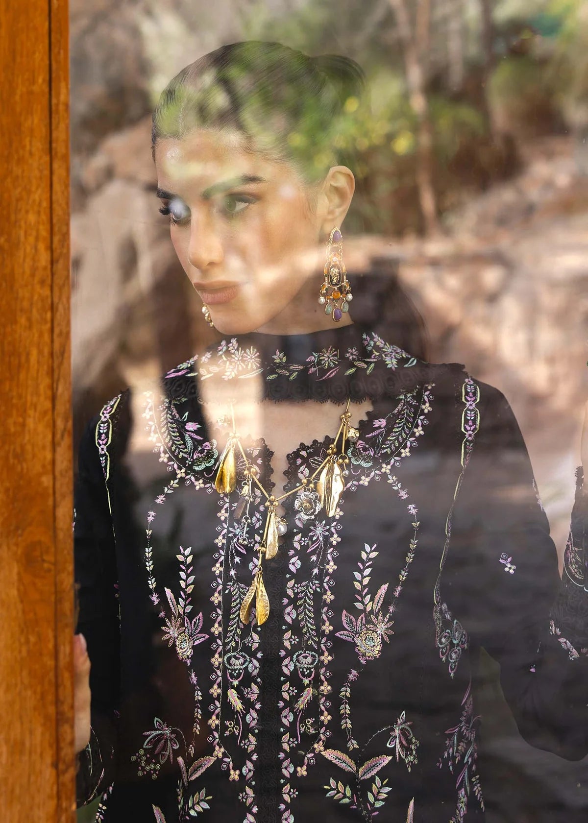 Model wearing black Laura outfit from Kanwal Malik Ayra Casual Pret '25, Pakistani luxury pret and Pakistani clothes online in UK.
