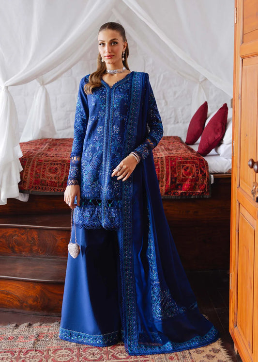 Model wearing royal blue Hannah outfit from Kanwal Malik Ayra Casual Pret '25, Pakistani luxury pret and Pakistani clothes online in UK.