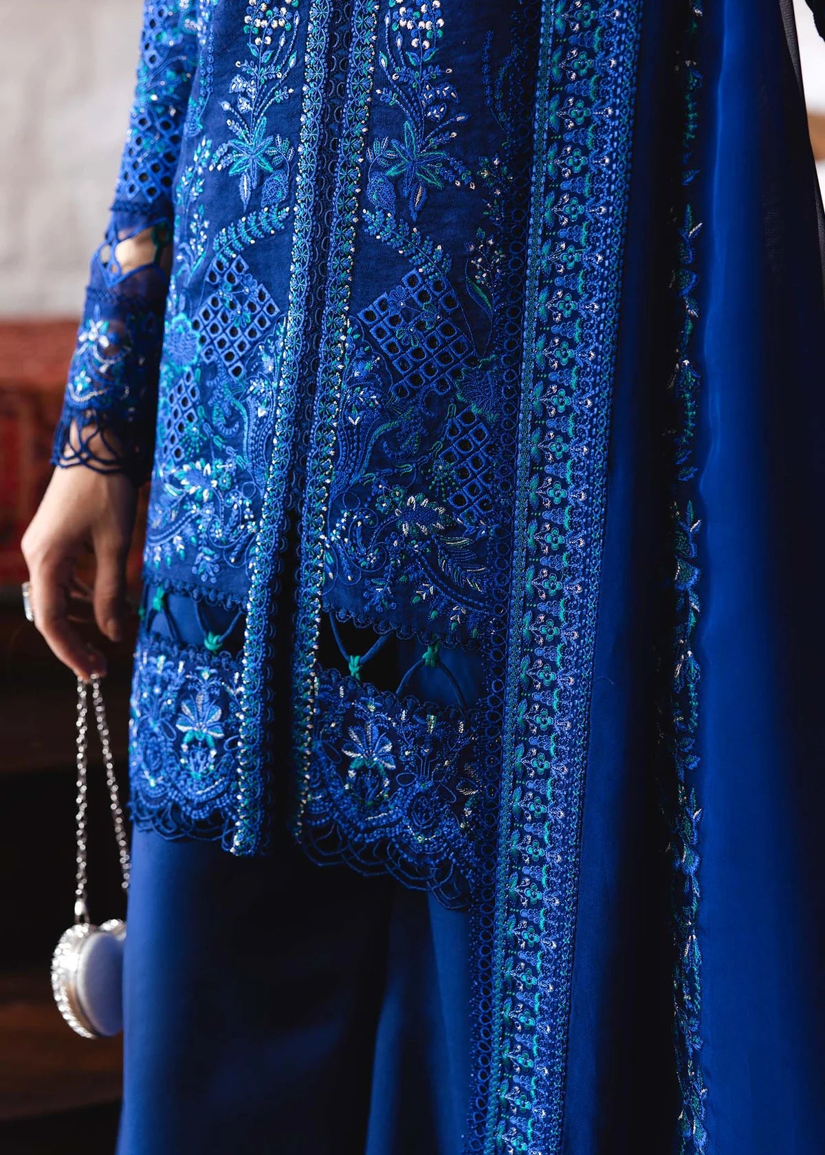 Model wearing royal blue Hannah outfit from Kanwal Malik Ayra Casual Pret '25, Pakistani luxury pret and Pakistani clothes online in UK.
