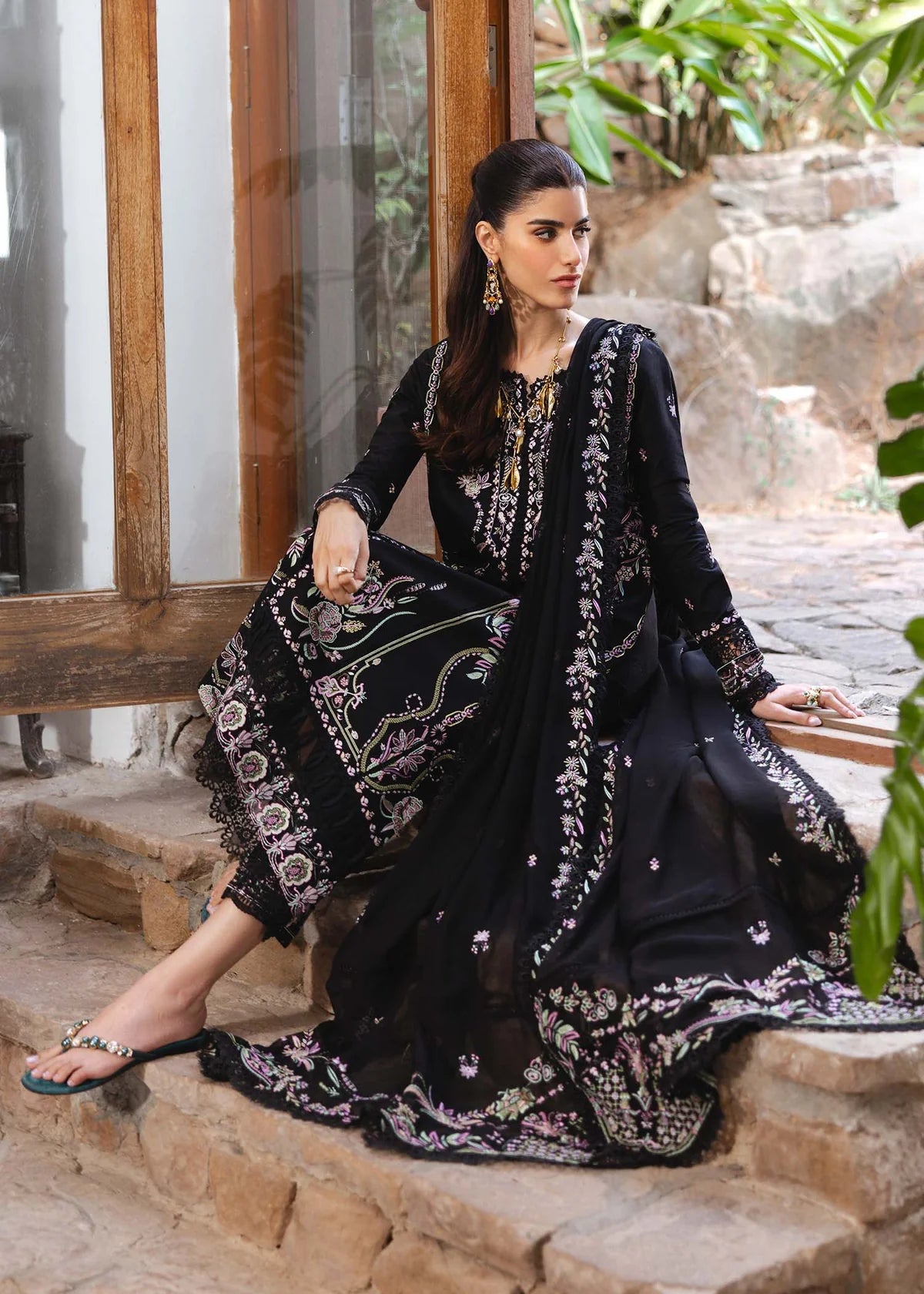 Model wearing black Laura outfit from Kanwal Malik Ayra Casual Pret '25, Pakistani luxury pret and Pakistani clothes online in UK.
