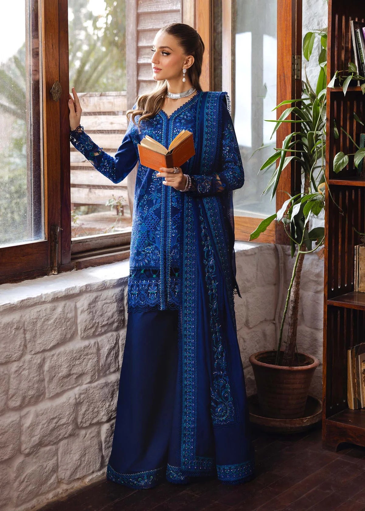 Model wearing royal blue Hannah outfit from Kanwal Malik Ayra Casual Pret '25, Pakistani luxury pret and Pakistani clothes online in UK.