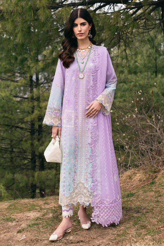 Model wearing lavender DC-05 CLIO from Qalamkar Qlinekari Lawn '25, Pakistani Luxury pret, Pakistani clothes online in UK.
