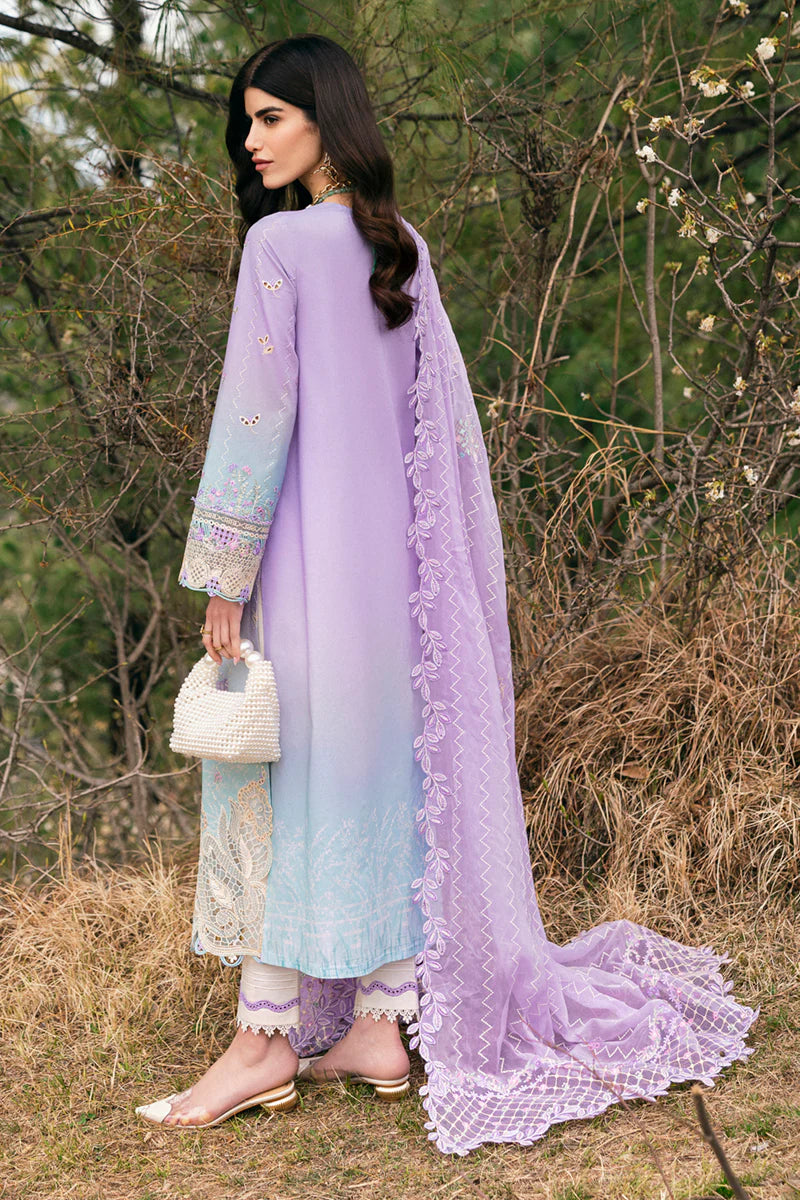 Model wearing lavender DC-05 CLIO from Qalamkar Qlinekari Lawn '25, Pakistani Luxury pret, Pakistani clothes online in UK.