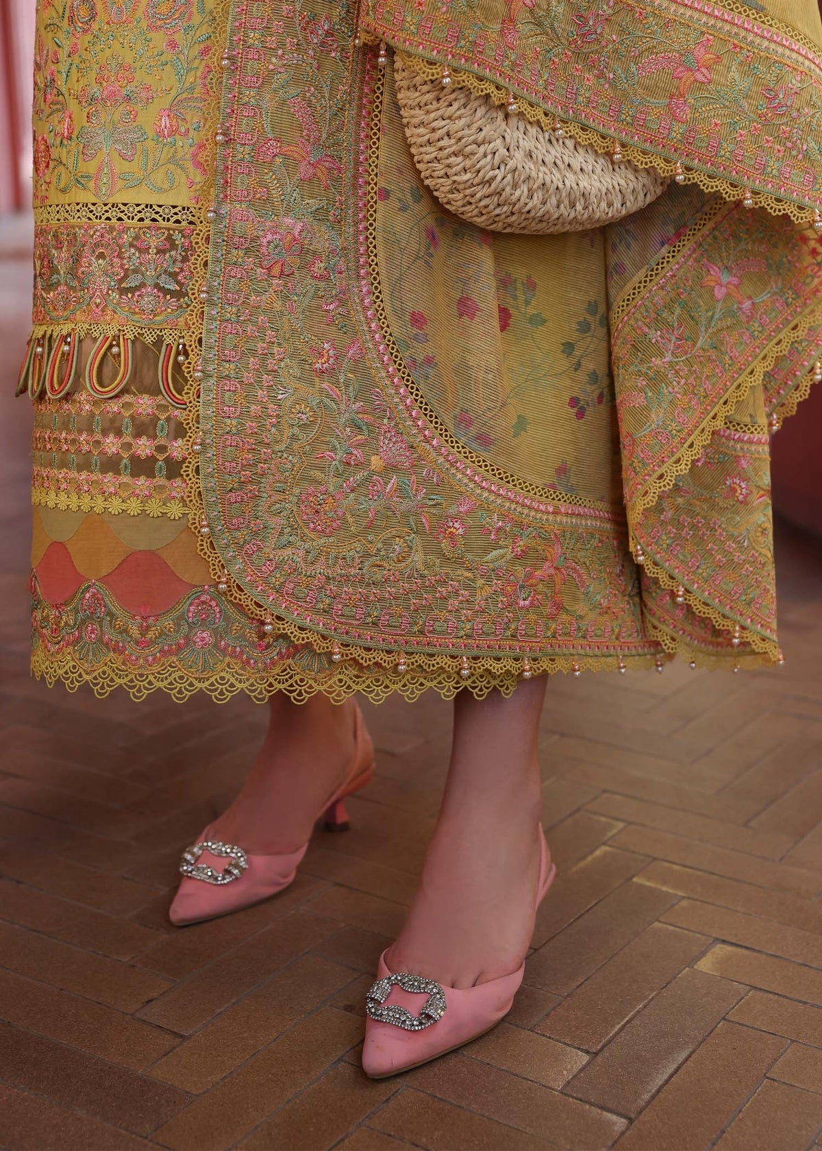 Model wearing yellow Summer outfit from Kanwal Malik Elysia Luxury Lawn '25, ideal for Pakistani luxury pret and clothes online in UK.