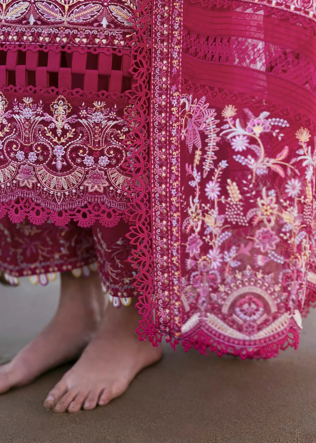Model wearing Fuchsia Evaline dress from Kanwal Malik Elysia Luxury Lawn '25, perfect for Pakistani luxury pret and clothes online in UK.