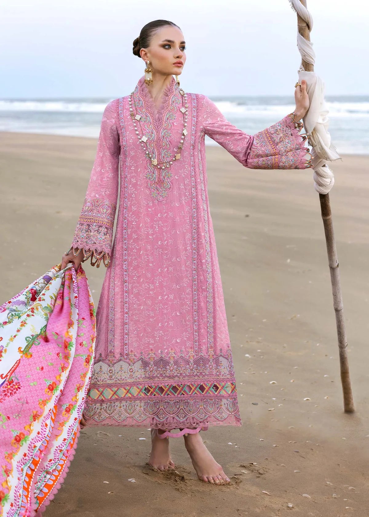 Model wearing pink Ariana outfit from Kanwal Malik Elysia Luxury Lawn '25, perfect for Pakistani luxury pret and clothes online in UK.