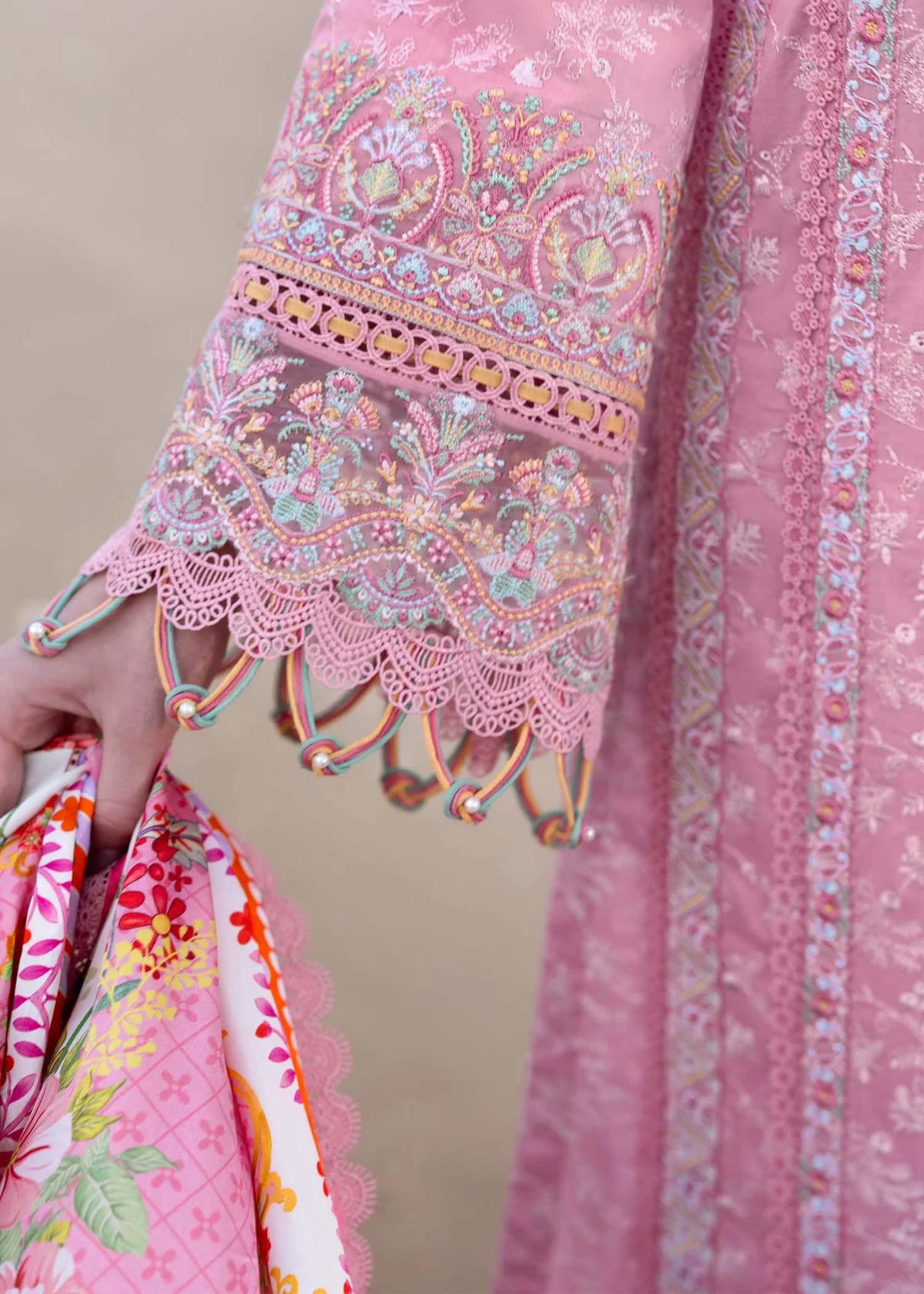 Model wearing pink Ariana outfit from Kanwal Malik Elysia Luxury Lawn '25, perfect for Pakistani luxury pret and clothes online in UK.