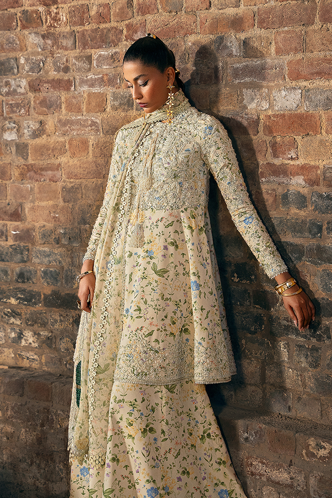Model wearing CARMILLA, back view, a Pakistani designer outfit by Suffuse, available online in the UK.