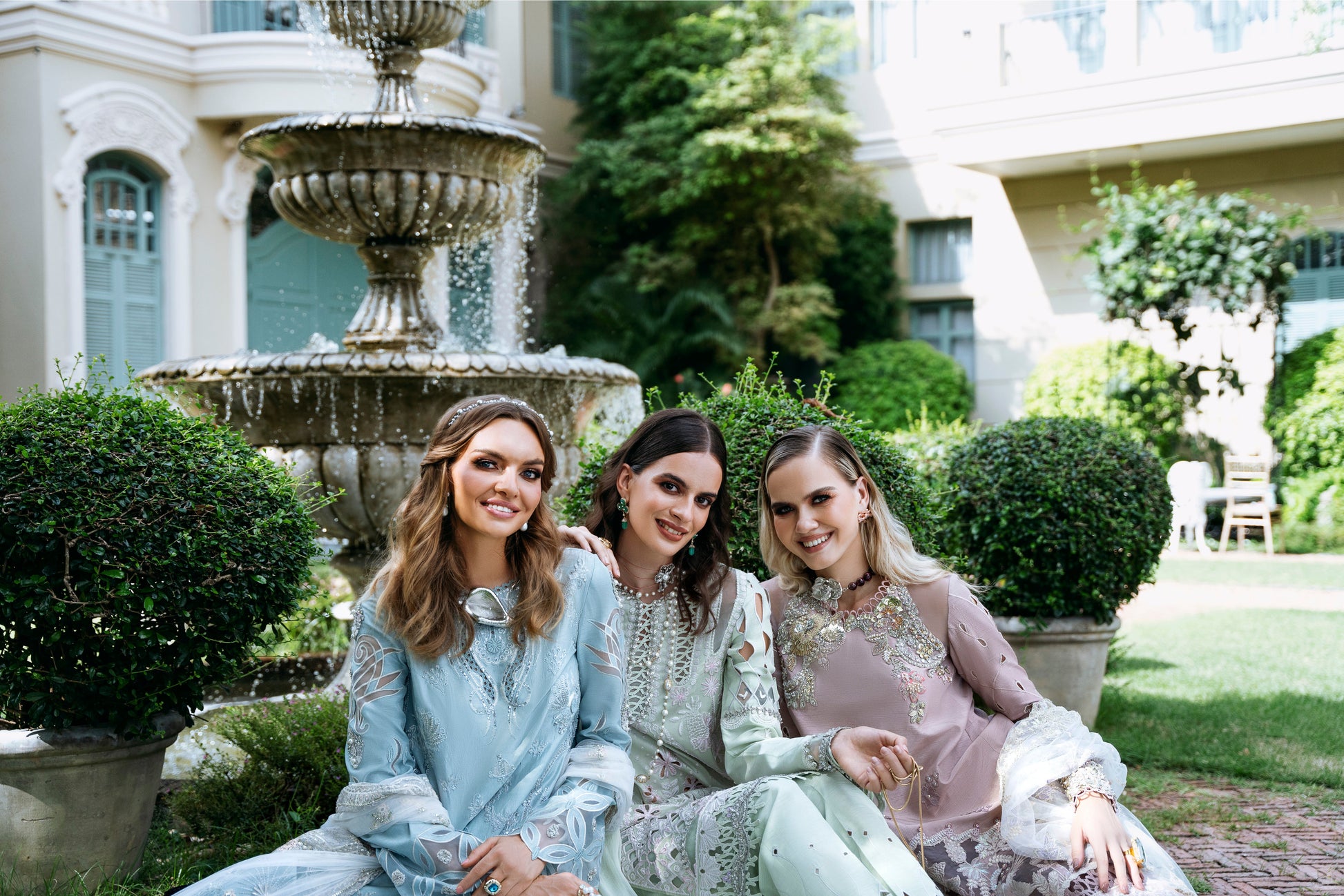 Model wearing Rosina from Mysie by Tahira in soft mint green, perfect for Pakistani luxury pret in UK.