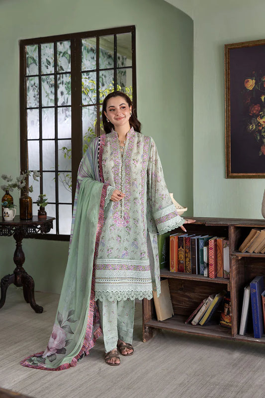Model wearing mint green Design 4B outfit from Sobia Nazir Vital '25 Vol. 2, Pakistani luxury pret and clothes online in UK.