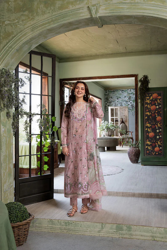 Model wearing mauve pink Design 7B from Sobia Nazir Vital '25 Vol. 2, Mushq Pakistani luxury pret and Pakistani clothes online in UK.