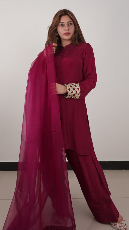 Signature Labels | Farshi Shalwar Suit | Burgundy Bliss