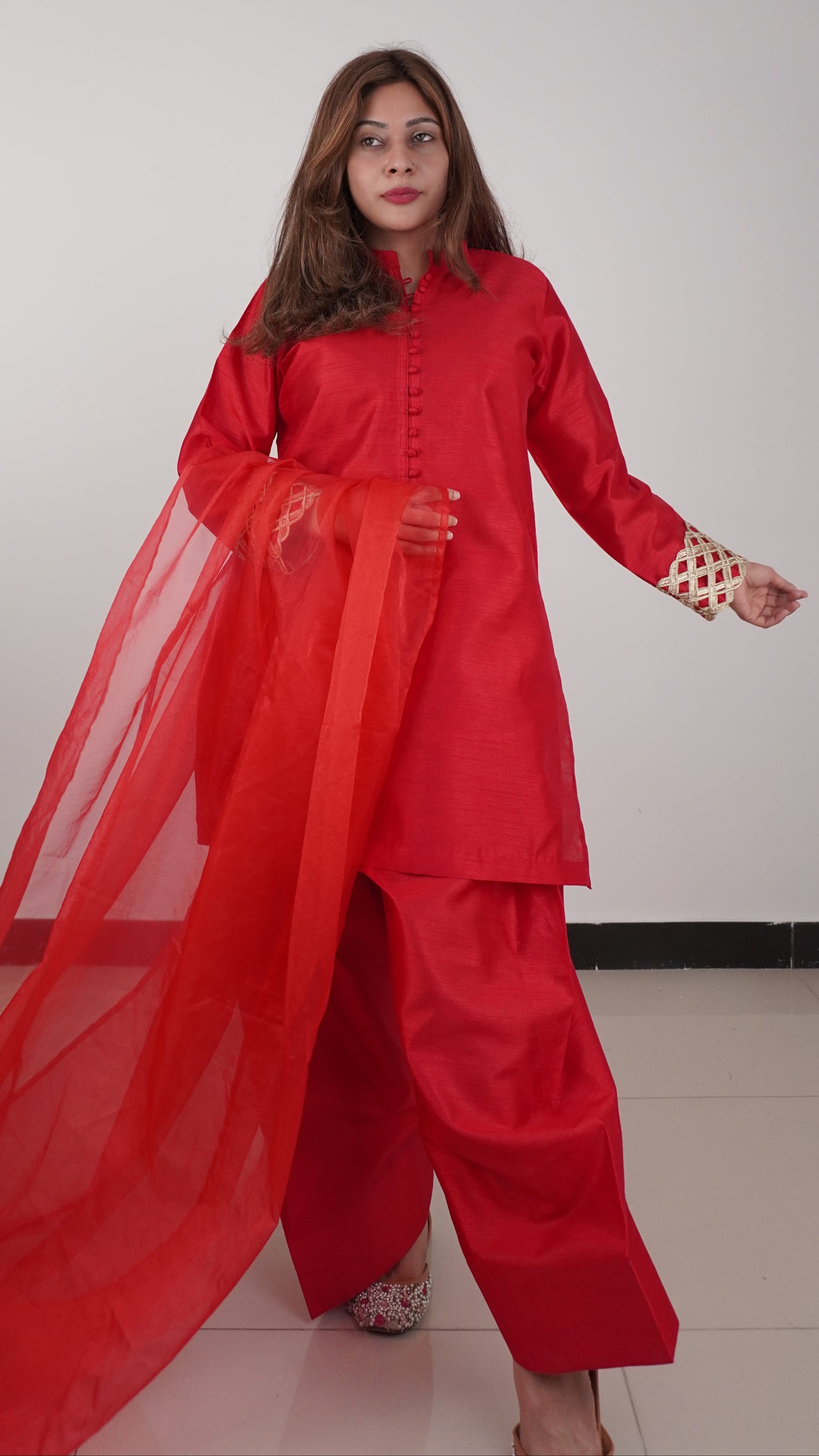 Signature Labels | Farshi Shalwar Suit | Crimson Red