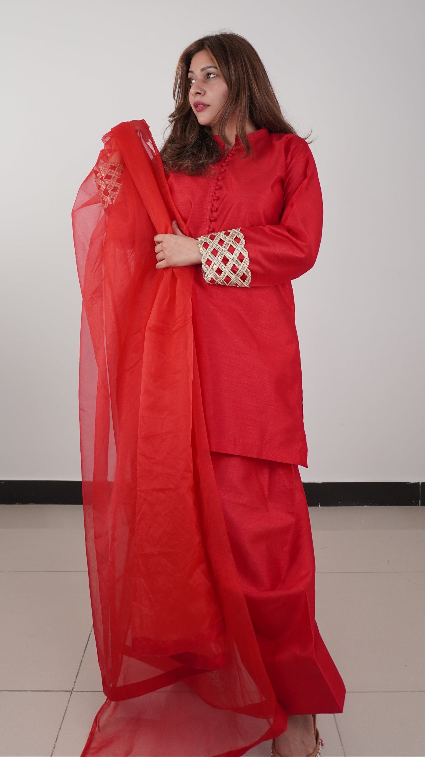 Signature Labels | Farshi Shalwar Suit | Crimson Red