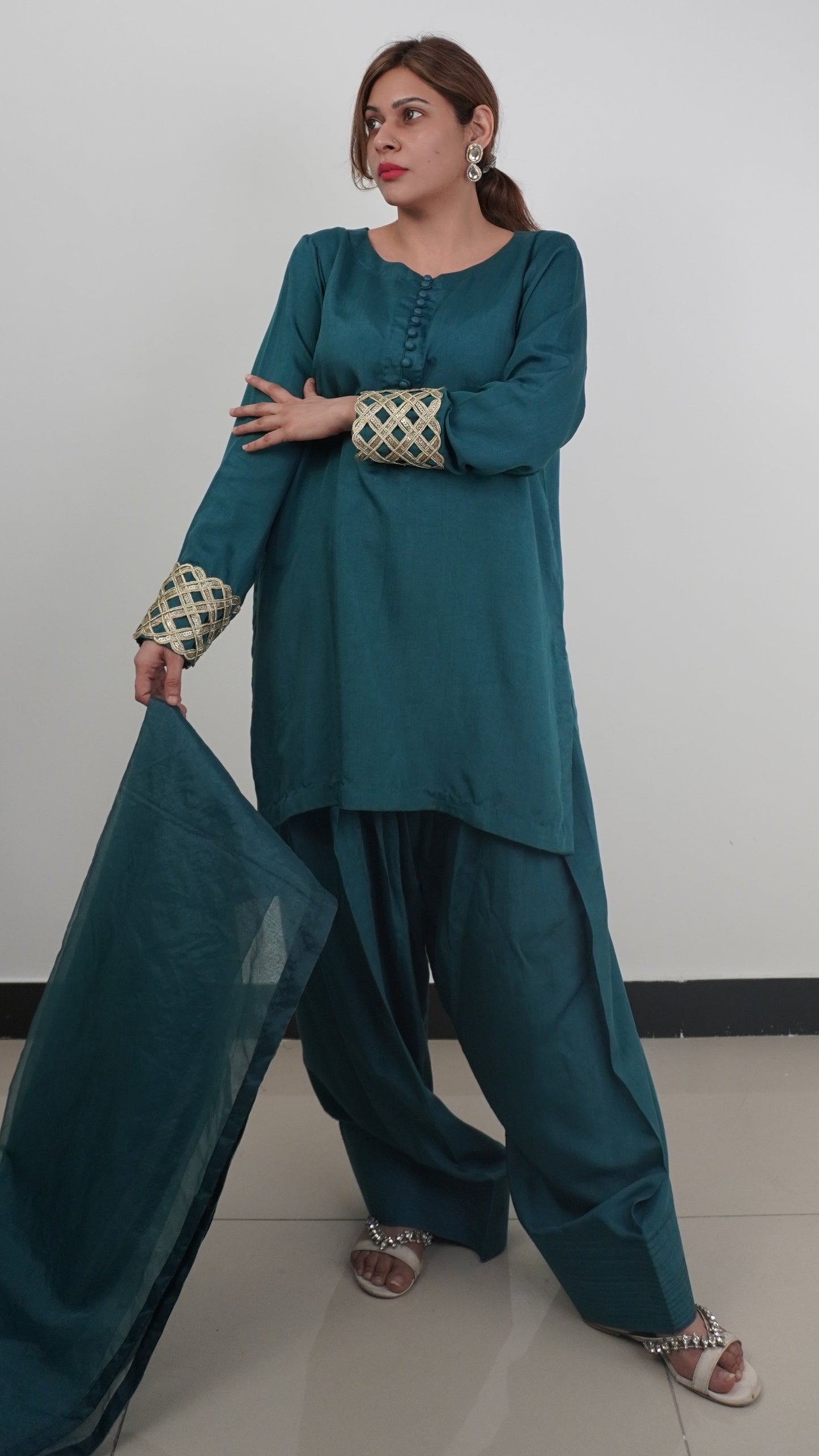 Signature Labels | Farshi Shalwar Suit | Teal Essence