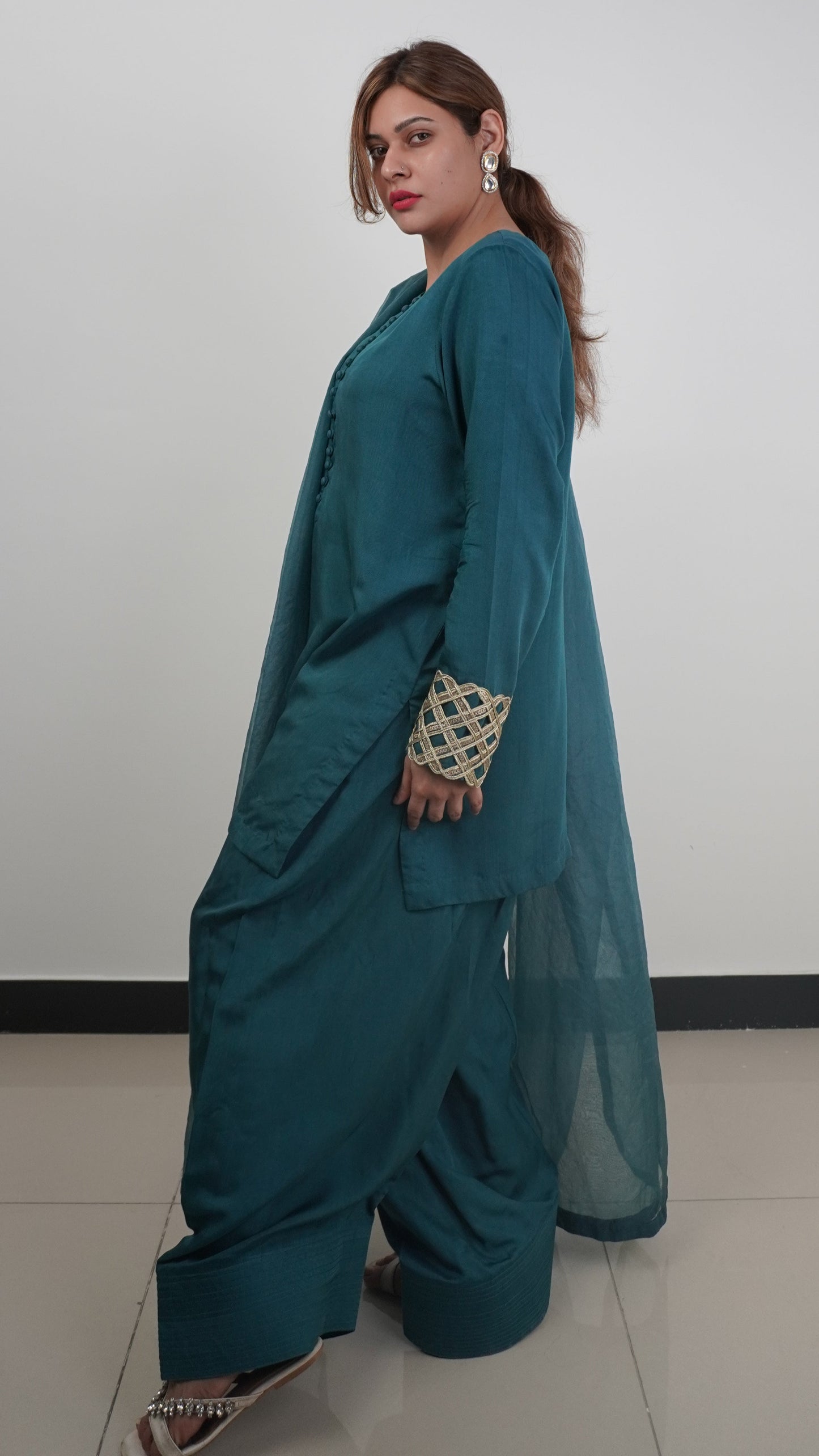 Signature Labels | Farshi Shalwar Suit | Teal Essence