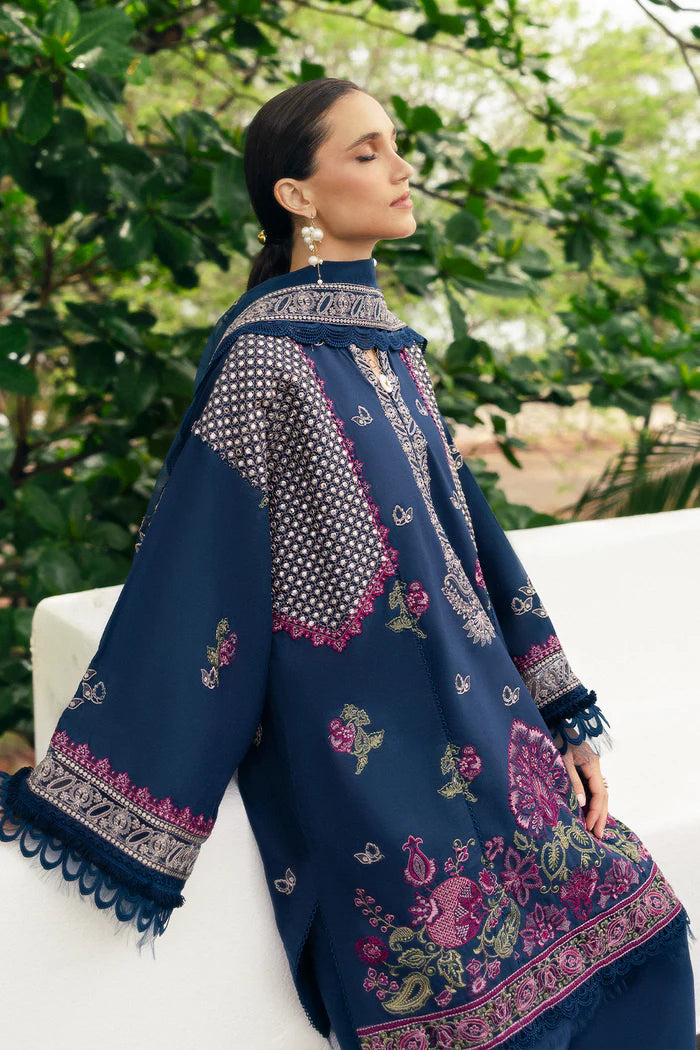 Model wearing navy blue Saira Rizwan LUNE SREP06-25 from Sajri Eid Pret '25, Pakistani luxury pret available online in UK.