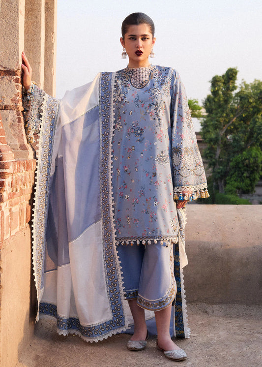 Model wearing powder blue Fira from Hussain Rehar Nirmal SS '25, Pakistani luxury pret and Pakistani clothes online in UK.