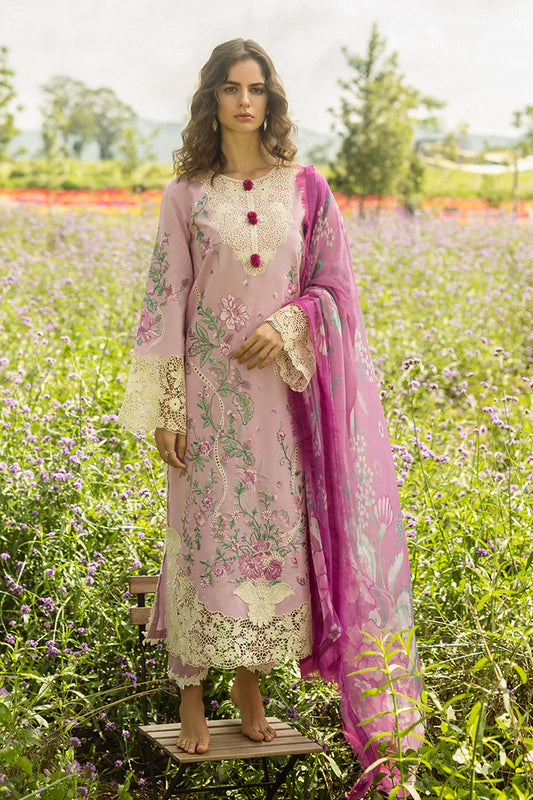 Model wearing lavender pink Lavendar Whispers dress from Mushq Secret Garden Spring/Summer '25, Pakistani Luxury pret, Pakistani clothes online in UK.