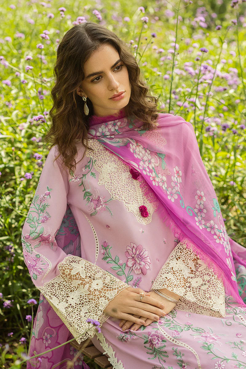 Model wearing lavender pink Lavendar Whispers dress from Mushq Secret Garden Spring/Summer '25, Pakistani Luxury pret, Pakistani clothes online in UK.