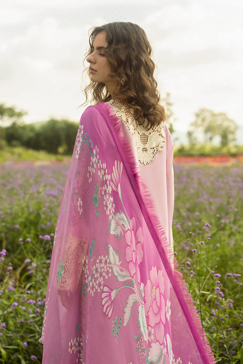 Model wearing lavender pink Lavendar Whispers dress from Mushq Secret Garden Spring/Summer '25, Pakistani Luxury pret, Pakistani clothes online in UK.