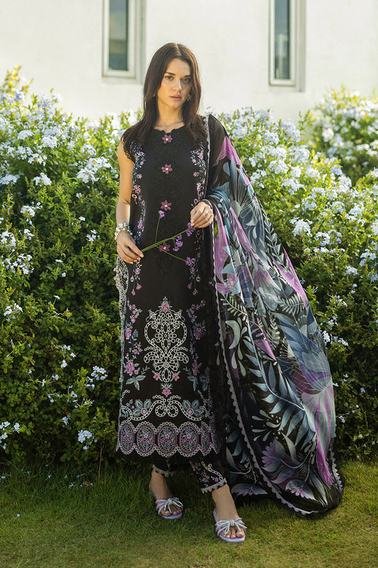 Model wearing black Thorned Grace dress from Mushq Secret Garden Spring/Summer '25, Pakistani Luxury pret, Pakistani clothes online in UK.