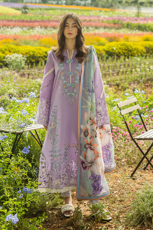 Model wearing lavender Pixies Blossom dress from Mushq Secret Garden Spring/Summer '25, Pakistani Luxury pret, Pakistani clothes online in UK.