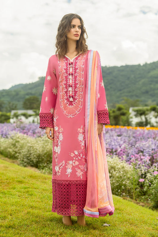 Model wearing pink Garden of Dreams dress from Mushq Secret Garden Spring/Summer '25, Pakistani Luxury pret, Pakistani clothes online in UK.