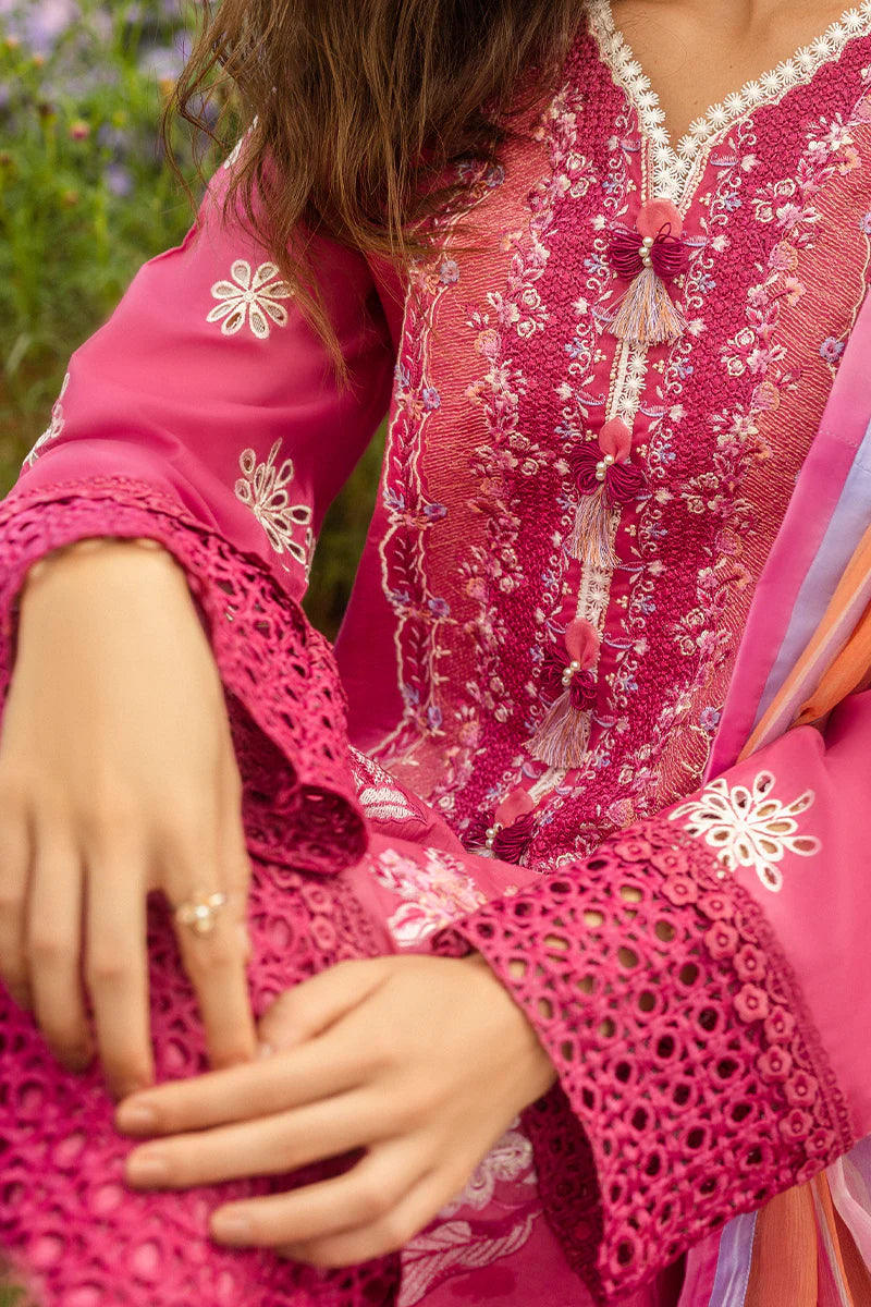 Model wearing pink Garden of Dreams dress from Mushq Secret Garden Spring/Summer '25, Pakistani Luxury pret, Pakistani clothes online in UK.