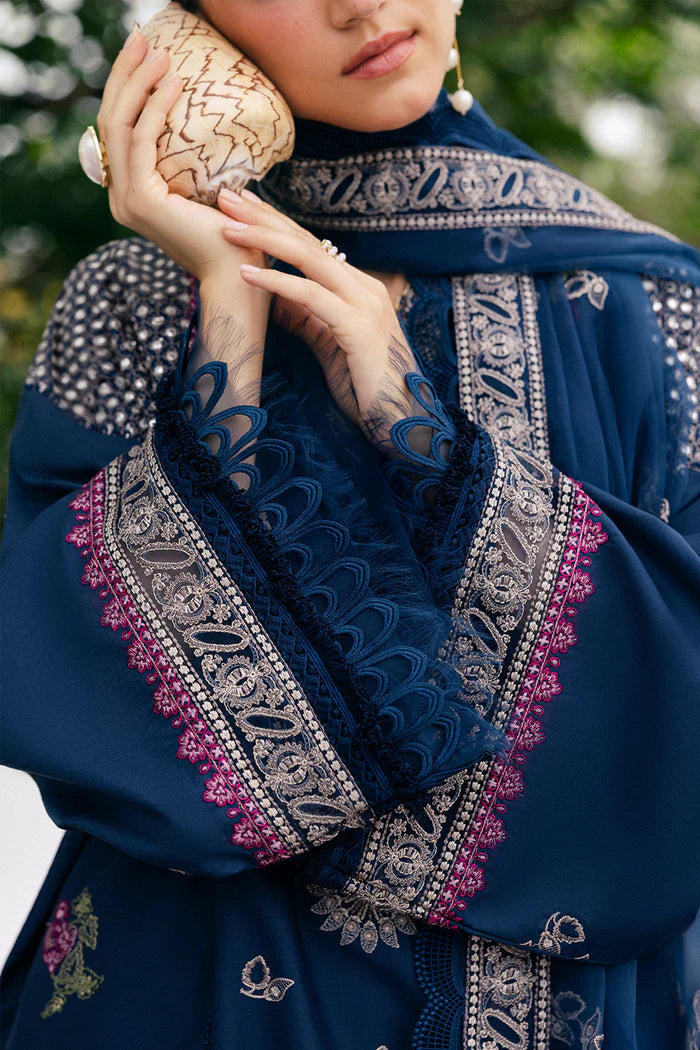 Model wearing navy blue Saira Rizwan LUNE SREP06-25 from Sajri Eid Pret '25, Pakistani luxury pret available online in UK.