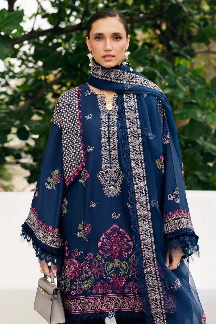 Model wearing navy blue Saira Rizwan LUNE SREP06-25 from Sajri Eid Pret '25, Pakistani luxury pret available online in UK.