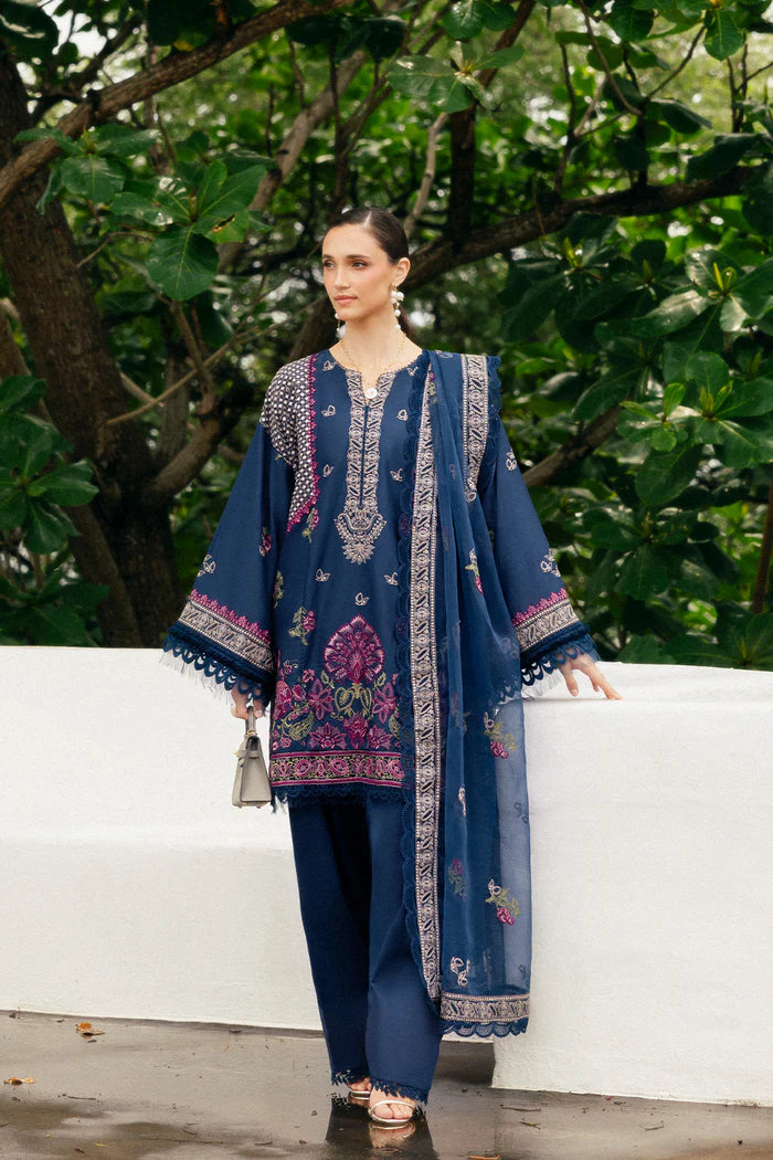 Model wearing navy blue Saira Rizwan LUNE SREP06-25 from Sajri Eid Pret '25, Pakistani luxury pret available online in UK.