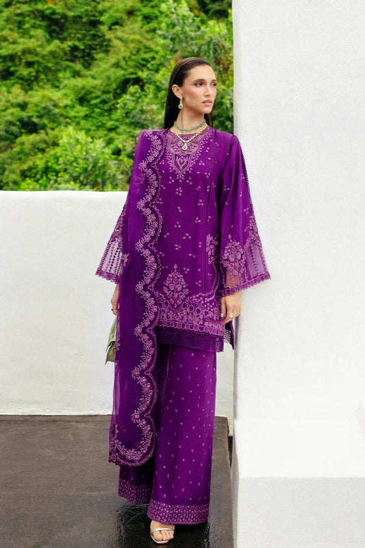 Model wearing deep purple Saira Rizwan ETOILE SREP02-25 from Sajri Eid Pret '25, Pakistani luxury pret, shop Pakistani clothes online in UK.