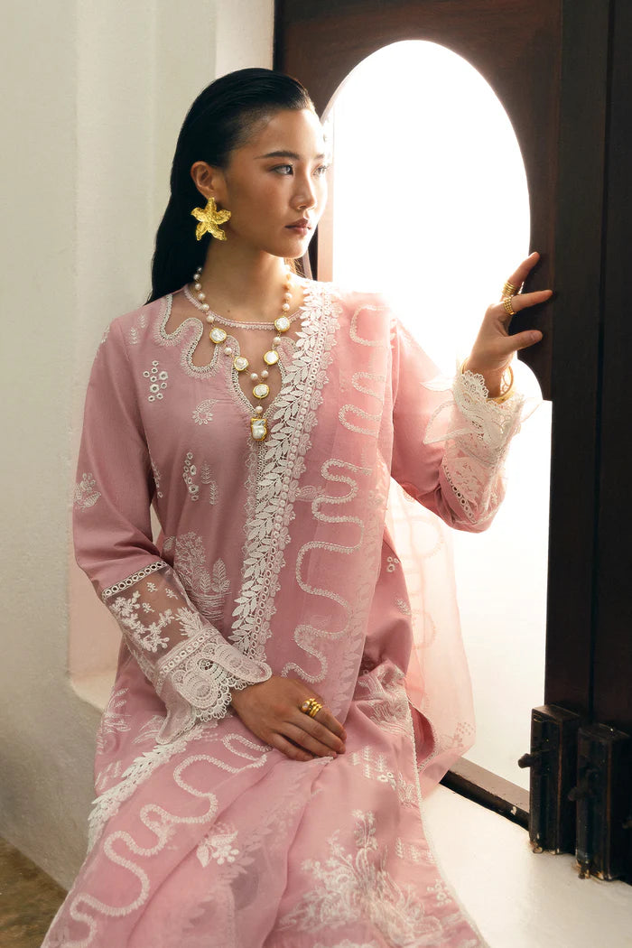 Model wearing blush pink Saira Rizwan JOIE SREP04-25 from Sajri Eid Pret '25, Pakistani luxury pret, shop Saira Rizwan clothes online in UK.
