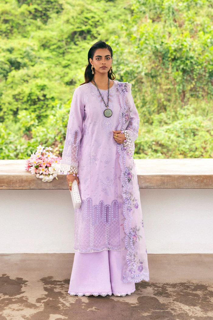Model wearing lilac Saira Rizwan JARDIN SREP07-25 from Sajri Eid Pret '25, Pakistani luxury pret outfit available online in UK.