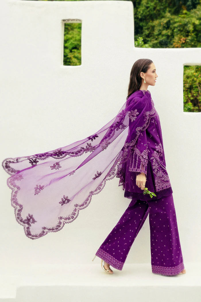 Model wearing deep purple Saira Rizwan ETOILE SREP02-25 from Sajri Eid Pret '25, Pakistani luxury pret, shop Pakistani clothes online in UK.