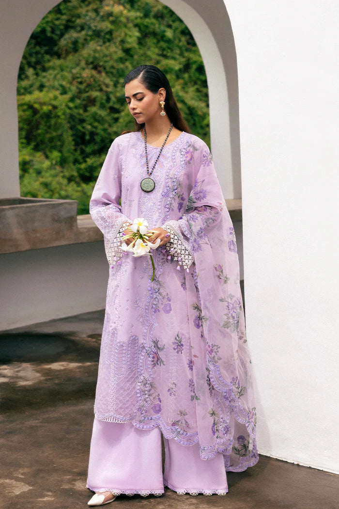 Model wearing lilac Saira Rizwan JARDIN SREP07-25 from Sajri Eid Pret '25, Pakistani luxury pret outfit available online in UK.