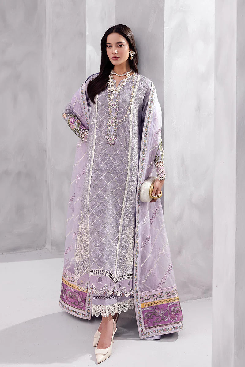 Model wearing lilac Tasbeel from Mushq La Toscana Casual Pret '25, Pakistani luxury pret and Pakistani clothes online in UK.