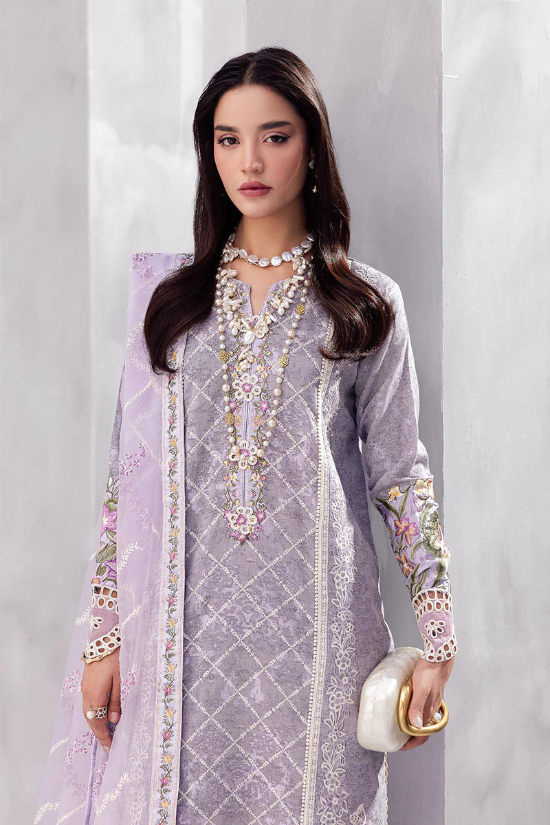 Model wearing lilac Tasbeel from Mushq La Toscana Casual Pret '25, Pakistani luxury pret and Pakistani clothes online in UK.
