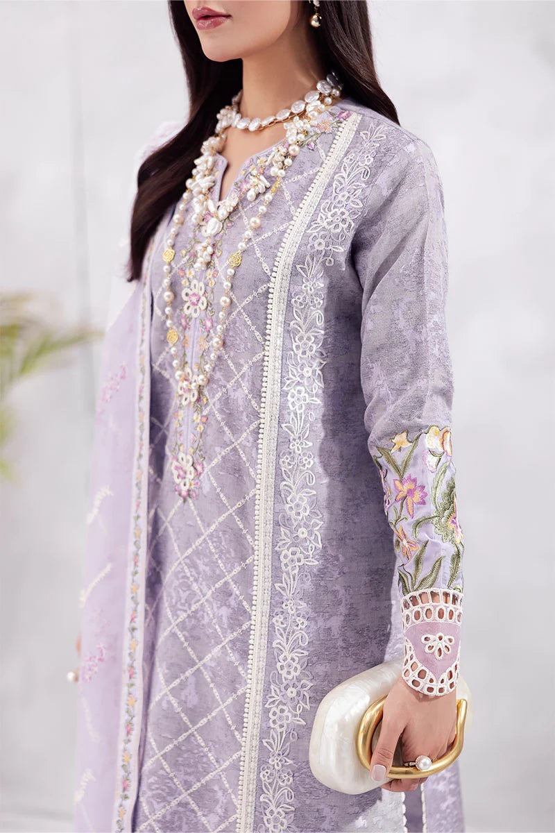 Model wearing lilac Tasbeel from Mushq La Toscana Casual Pret '25, Pakistani luxury pret and Pakistani clothes online in UK.