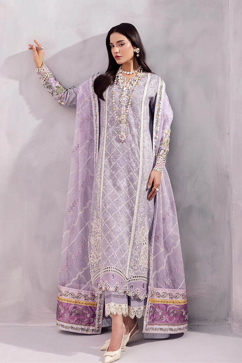 Model wearing lilac Tasbeel from Mushq La Toscana Casual Pret '25, Pakistani luxury pret and Pakistani clothes online in UK.