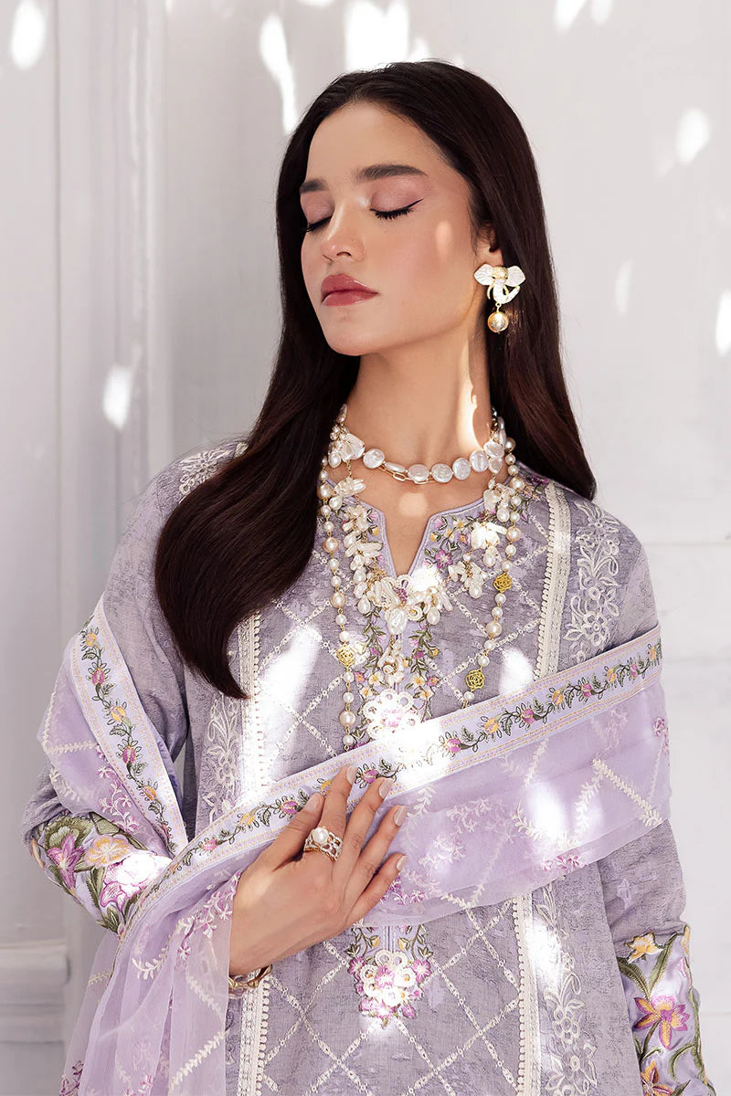 Model wearing lilac Tasbeel from Mushq La Toscana Casual Pret '25, Pakistani luxury pret and Pakistani clothes online in UK.