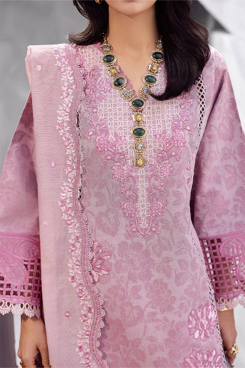 Model wearing pastel pink Amayra from Mushq La Toscana Casual Pret '25, Pakistani luxury pret and Pakistani clothes online in UK.