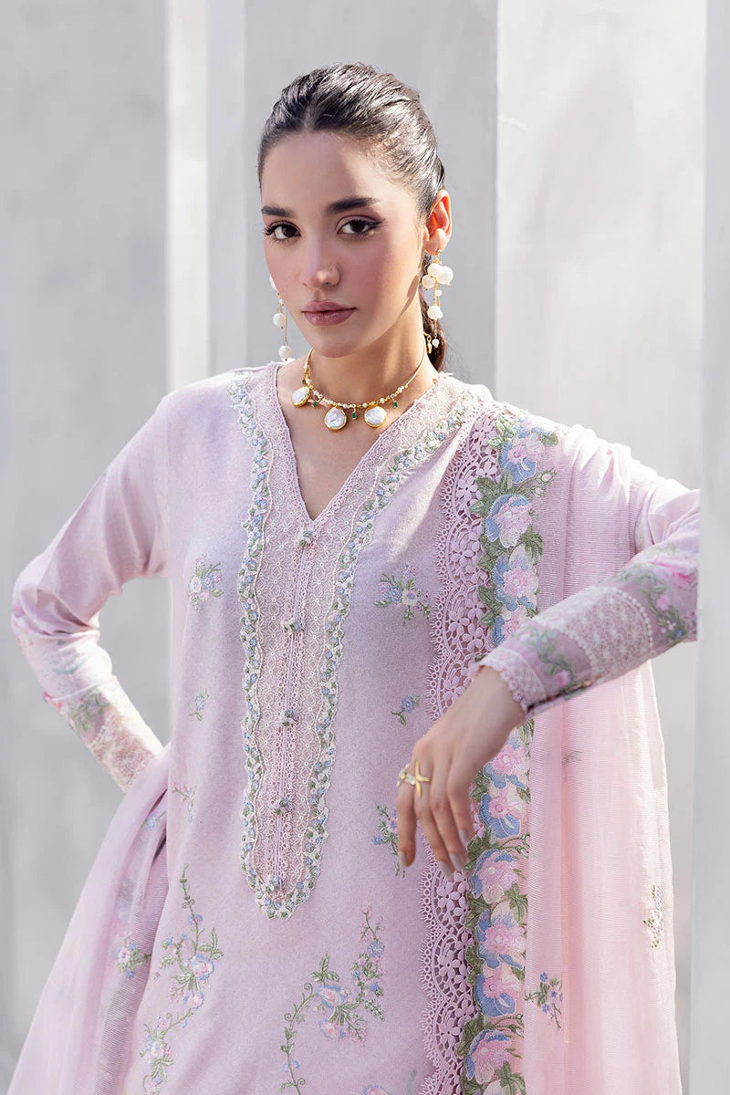 Model wearing soft pink Waliya from Mushq La Toscana Casual Pret '25, Pakistani luxury pret and Pakistani clothes online in UK.