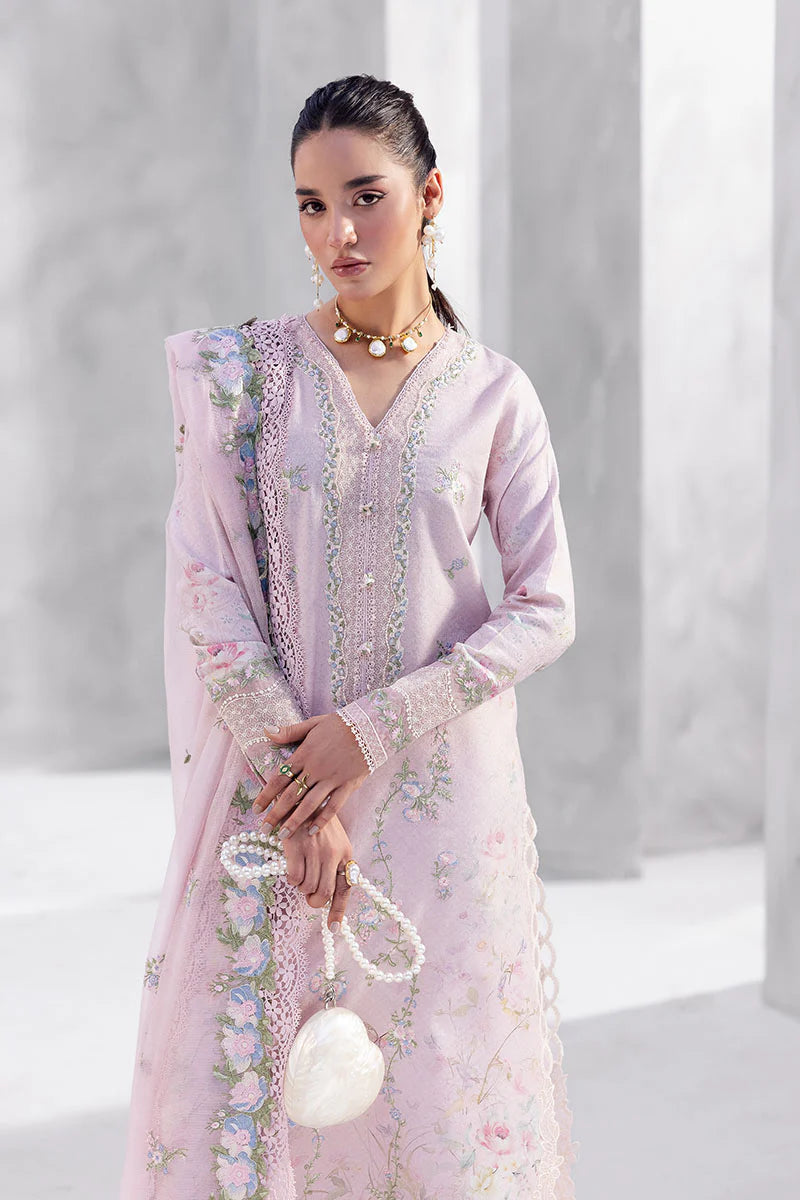Model wearing soft pink Waliya from Mushq La Toscana Casual Pret '25, Pakistani luxury pret and Pakistani clothes online in UK.