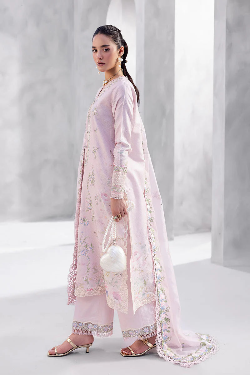 Model wearing soft pink Waliya from Mushq La Toscana Casual Pret '25, Pakistani luxury pret and Pakistani clothes online in UK.