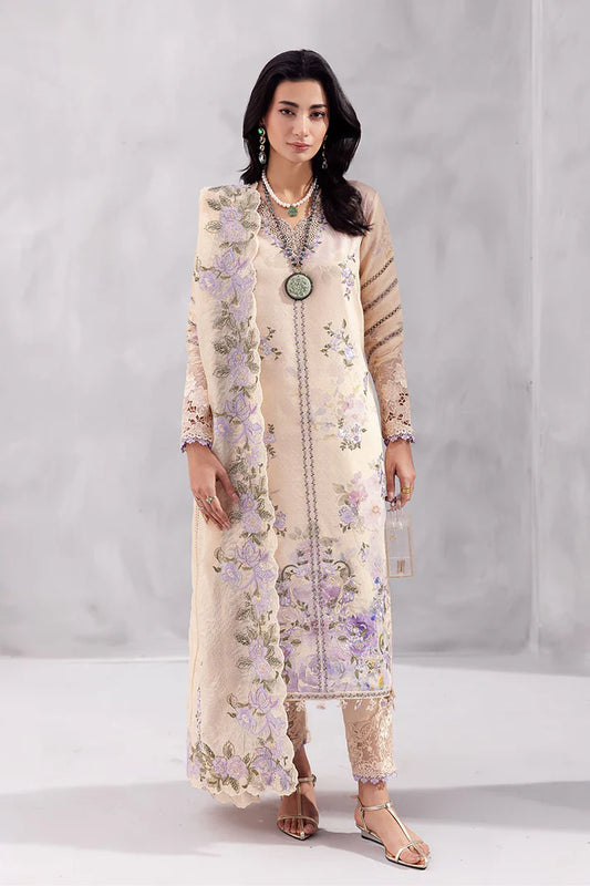 Model wearing beige Abeera from Mushq La Toscana Casual Pret '25, Pakistani luxury pret and Pakistani clothes online in UK.